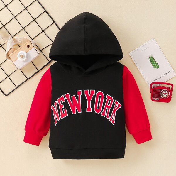 

Baby Letter Graphic Color Block Hoodie, Black