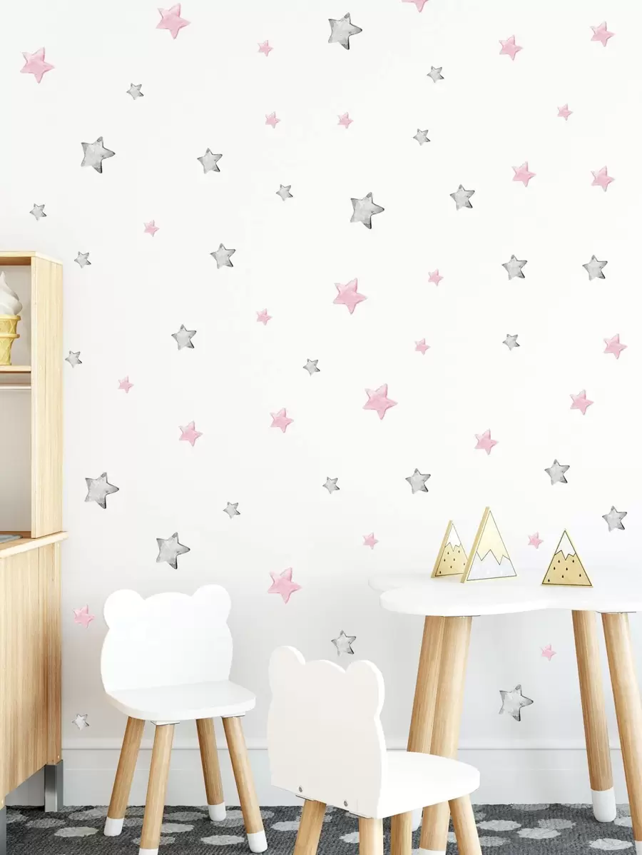 Star Print Wall Sticker, Cartoon Self Adhesive Wall Art Decal For Kids Bedroom, Stickers, Wall Decal, Vinyl Decal For Home Decorations, Spring Decoration Items Refresh Your Home, Rama Decoration Stickers Gifts Birthday Graduation - Multicolor - View 1