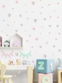 Star Print Wall Sticker, Cartoon Self Adhesive Wall Art Decal For Kids Bedroom, Stickers, Wall Decal, Vinyl Decal For Home Decorations, Spring Decoration Items Refresh Your Home, Rama Decoration Stickers Gifts Birthday Graduation - Multicolor - View 4