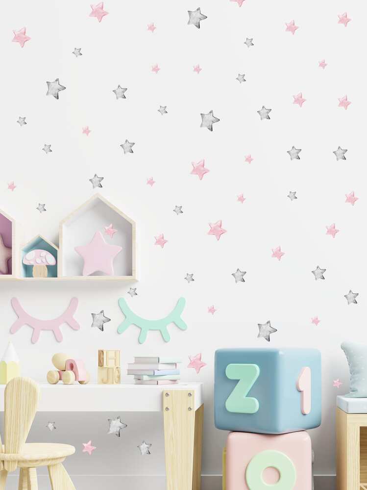 Väggklistermärke med stjärntryck, tecknad självhäftande väggdekal för barnrum, klistermärken, väggdekal, vinyldekal för heminredning, vårdekorationsartiklar förnya ditt hem, Rama dekorationsklistermärken presenter födelsedag examen - Multifärgad - Visa 4