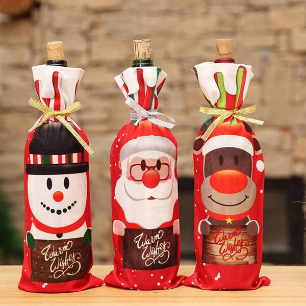 

1pc Christmas Random Pattern Wine Cover, Multicolor