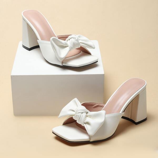 

Bow Decor Chunky Heeled Mules, White