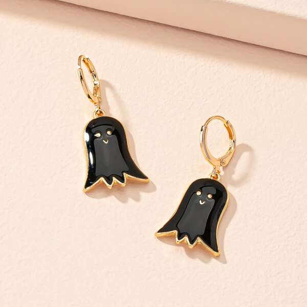 

Cartoon Ghost Drop Earrings, Black
