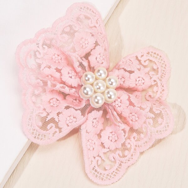 

Toddler Girls Faux Pearl & Bow Decor Hair Clip, Pink