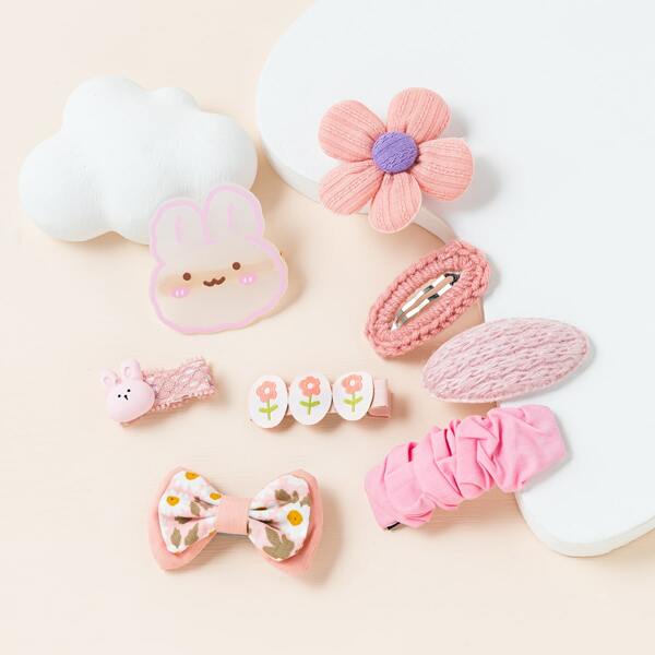 

8pcs Toddler Girls Flower & Bow Decor Hair Clip, Pink