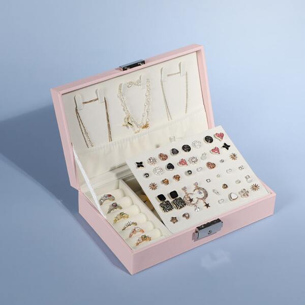

1pc Multi-grid Random Jewelry Storage Box, Pink