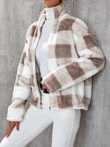 SHEIN LUNE Cazadora teddy de guingán de hombros caídos