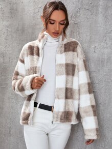 SHEIN LUNE Cazadora teddy de guingán de hombros caídos