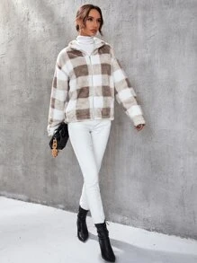 SHEIN LUNE Cazadora teddy de guingán de hombros caídos