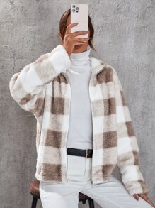 SHEIN LUNE Cazadora teddy de guingán de hombros caídos