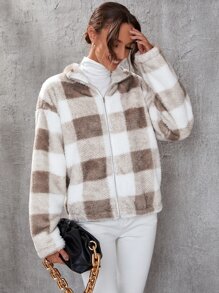 SHEIN LUNE Cazadora teddy de guingán de hombros caídos