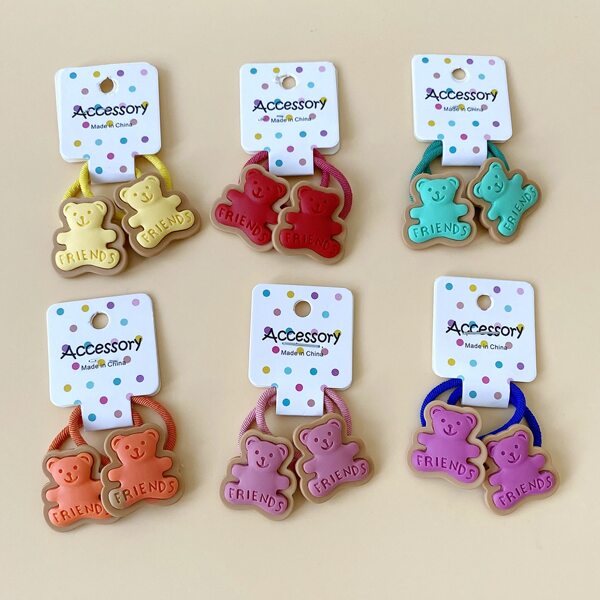 

12pcs Toddler Girls Bear Decor Hair Tie, Multicolor