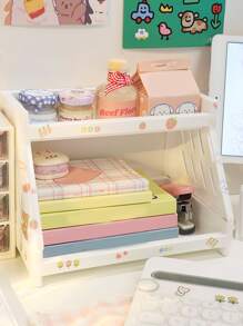 1 pièce Étagère de rangement aléatoire double multicouche avec Autocollant - Blanc - Voir 2