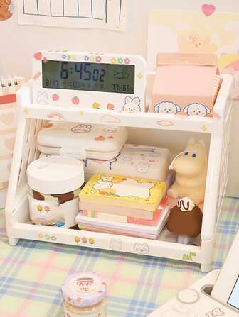 1 pieza al azar doble a capas Estante de almacenaje con Pegatina