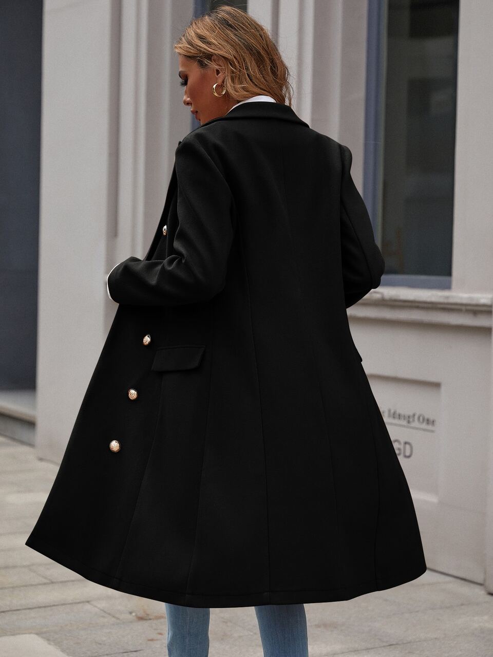 Double Breasted Lapel Neck Overcoat Fall Winter Cloth For Women