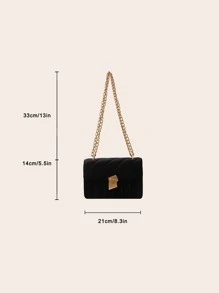 Large Capacity, Lightweight, Portable Casual, Fashion Velvet Metal Decor Flap Square Bag For Girls, Women, College Students, Rookies & White-collar Workers For Autumn & Winter, Warm Winter, For Fall, Winter Essential, For Work, Office, Commute, College - Black - View 4