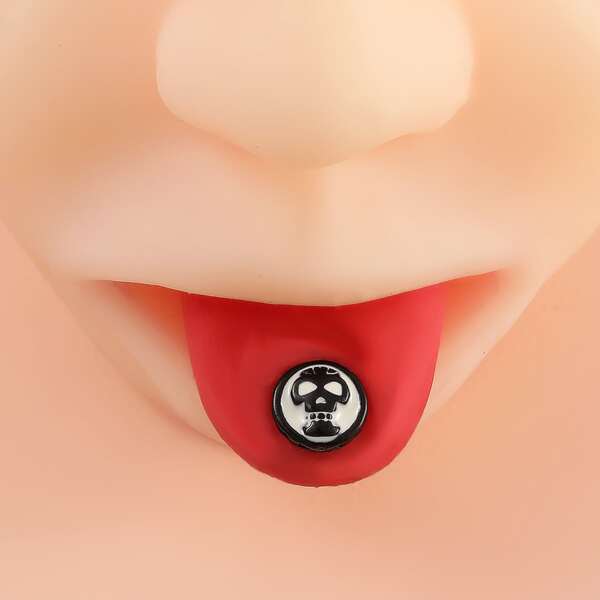 

Halloween Skull Print Tongue Barbell Ring, Black and white