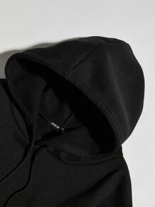 SHEIN Qutie Letter & Expression Print Drawstring Thermal Hoodie - Black - View 5