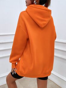 SHEIN Unity Letter & Expression Print Kangaroo Pocket Drop Shoulder Drawstring Thermal Oversized Hoodie - Orange - View 2