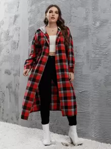 Mulvari Plus Plaid Hooded Longline Blouse - Multicolor - View 1