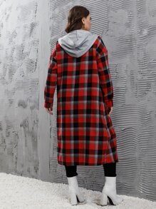 Mulvari Plus Plaid Hooded Longline Blouse - Multicolor - View 2