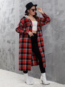 Mulvari Plus Plaid Hooded Longline Blouse - Multicolor - View 3