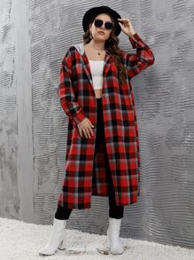 Mulvari Plus Plaid Hooded Longline Blouse - Multicolor - View 4