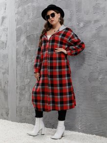 Mulvari Plus Plaid Hooded Longline Blouse - Multicolor - View 5