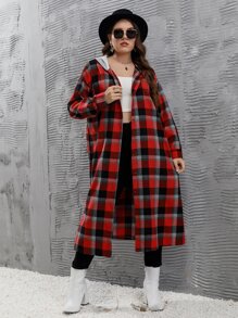 Mulvari Plus Plaid Hooded Longline Blouse - Multicolor - View 6