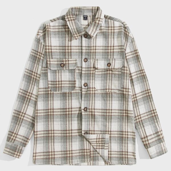 

Men Plaid Button Through Flap Detail Shirt, Multicolor