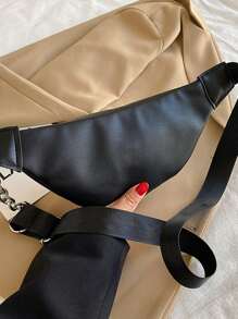 鏈條裝飾前拉鏈腰包 - 黑色 - 查看 5