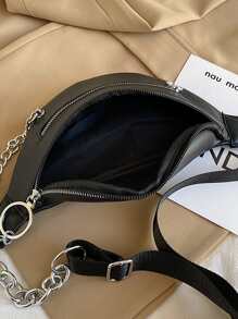 鏈條裝飾前拉鏈腰包 - 黑色 - 查看 7