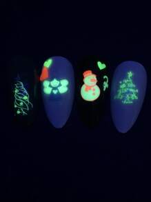 2 hojas de etiqueta de uñas luminosas con gráficos navideños para hacer manualidades de pegatinas de uñas - Multicolor - Ver 2