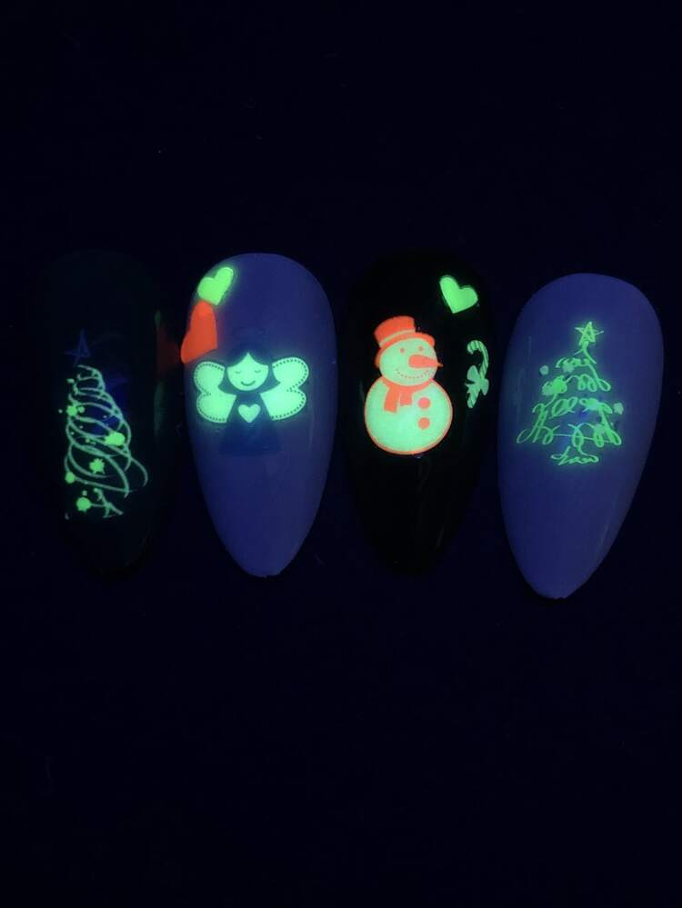 2sheets Christmas Cartoon Graphic Luminous Nail Sticker Nail Stickers DIY - Multicolor - View 2