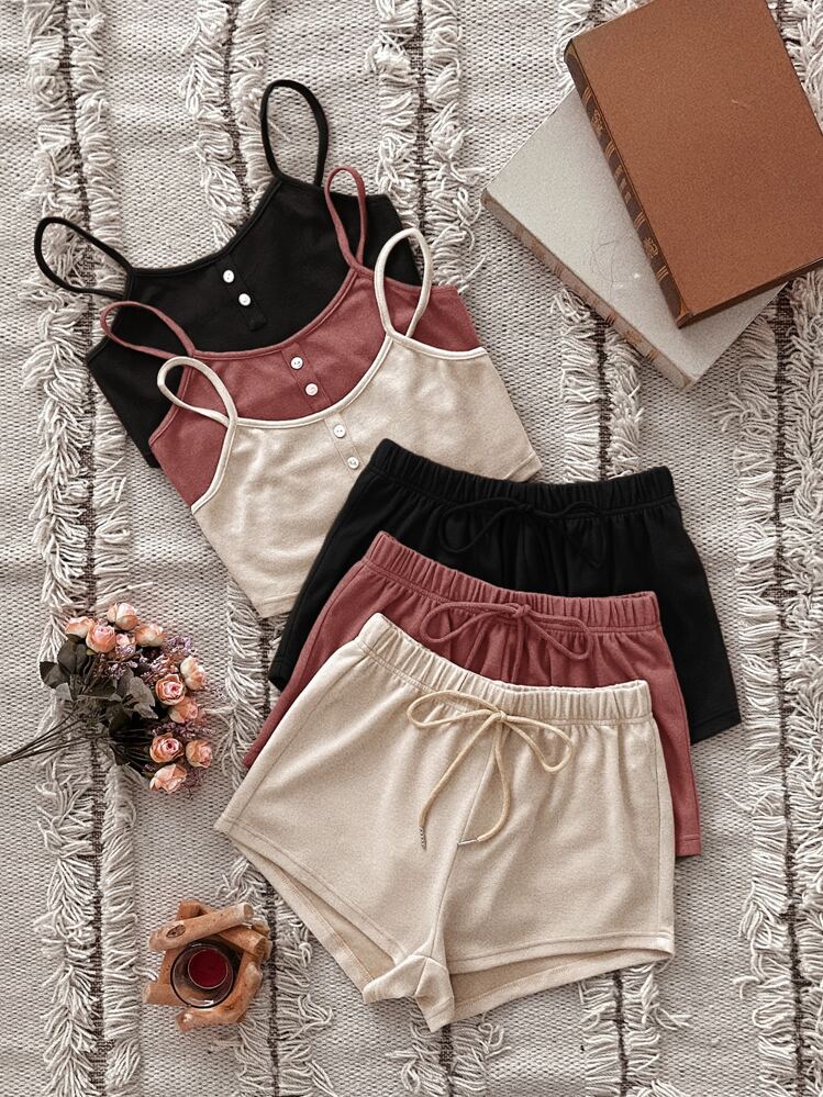 Snug Zone 3件套单排扣吊带上衣和前系带短裤休闲套装 - 彩色 - 查看 1