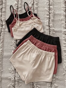 Snug Zone 3sets Single Breasted Cami Top & Tie Front Shorts Lounge Set - Multicolor - View 2