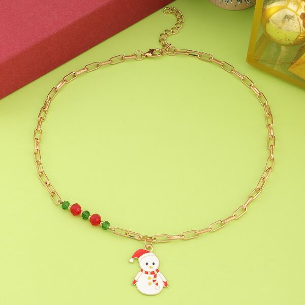 

Girls Christmas Snowman Charm Necklace, Multicolor