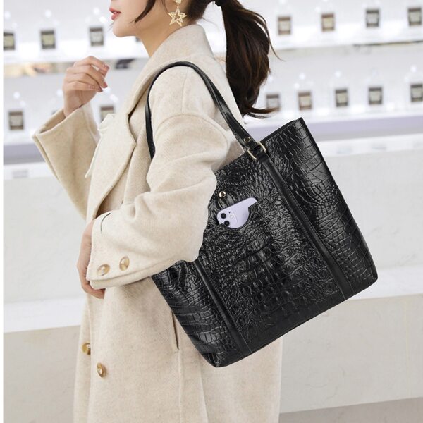 

Crocodile Embossed Tote Bag, Black