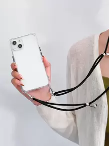 Transparent Shockproof Case With Corner Bumpers + Black Adjustable Crossbody Strap Suitable For IPhone 16 Pro Max/16 Plus/16 Pro/16/15/14/13/12/11/16E/IPhone 17/17 Pro/17 Air/17 Pro Max