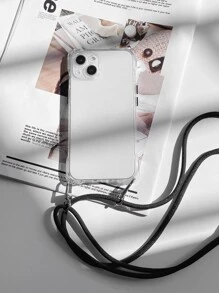 Transparent Shockproof Case With Corner Bumpers + Black Adjustable Crossbody Strap Suitable For IPhone 16 Pro Max/16 Plus/16 Pro/16/15/14/13/12/11/16E/IPhone 17/17 Pro/17 Air/17 Pro Max