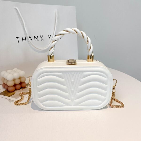 

Minimalist Textured Box Bag, White