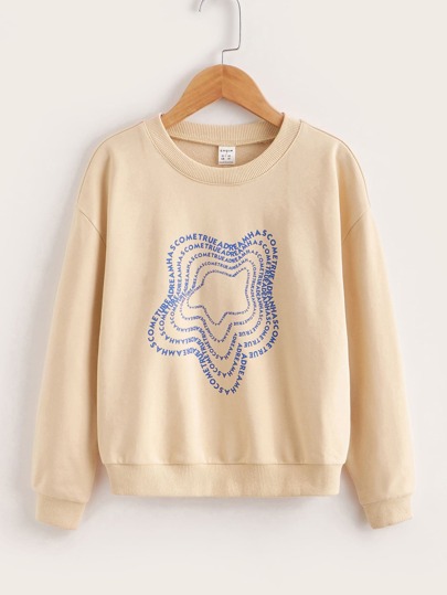 SHEIN Girls Letter Graphic Drop Shoulder Pullover