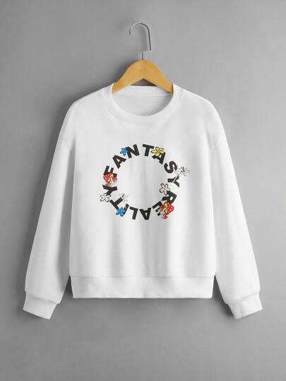 SHEIN Girls Flower & Letter Graphic Sweatshirt