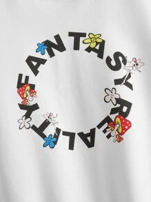 SHEIN Girls Flower & Letter Graphic Sweatshirt - White - View 3