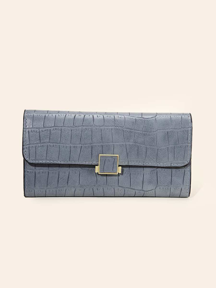 Stone Embossed Fold Over Purse - Dusty Blue - View 1