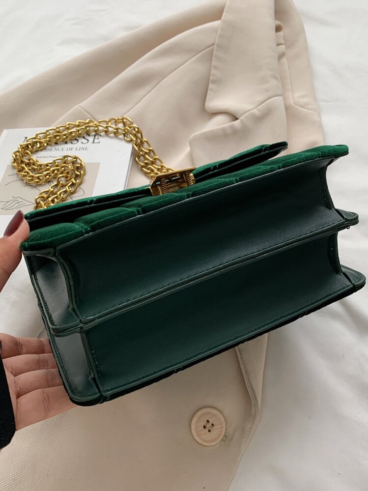 迷你时尚多用途毛绒绗缝仿珍珠装饰女士手提包 - 綠色 - 查看 6