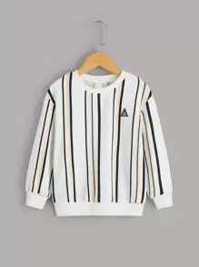 SHEIN Leap Crew Young Boy Vertical Block Striped Letter Patched Detail Pullover,In Fall/Winter - Multicolor - View 1