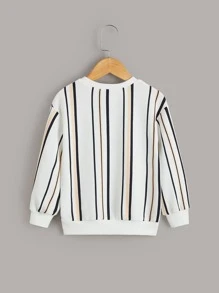 SHEIN Leap Crew Young Boy Vertical Block Striped Letter Patched Detail Pullover,In Fall/Winter - Multicolor - View 2