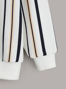 SHEIN Leap Crew Young Boy Vertical Block Striped Letter Patched Detail Pullover,In Fall/Winter - Multicolor - View 3