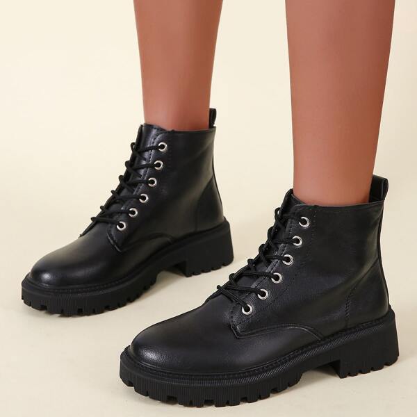 

Minimalist Lace-up Front Combat Boots, Black